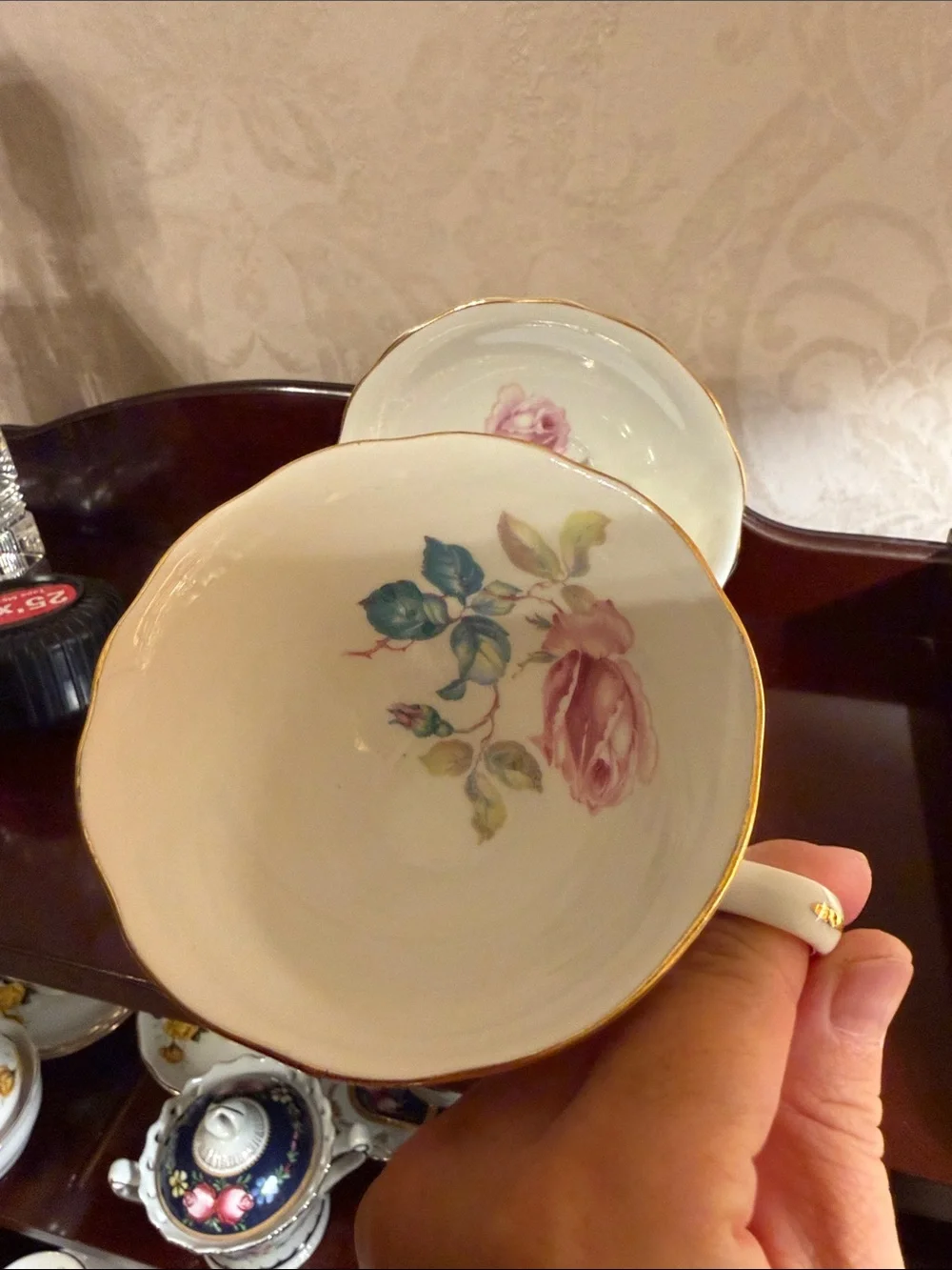 Vintage Radfords Crown China pink rose tea cup and saucer set England
